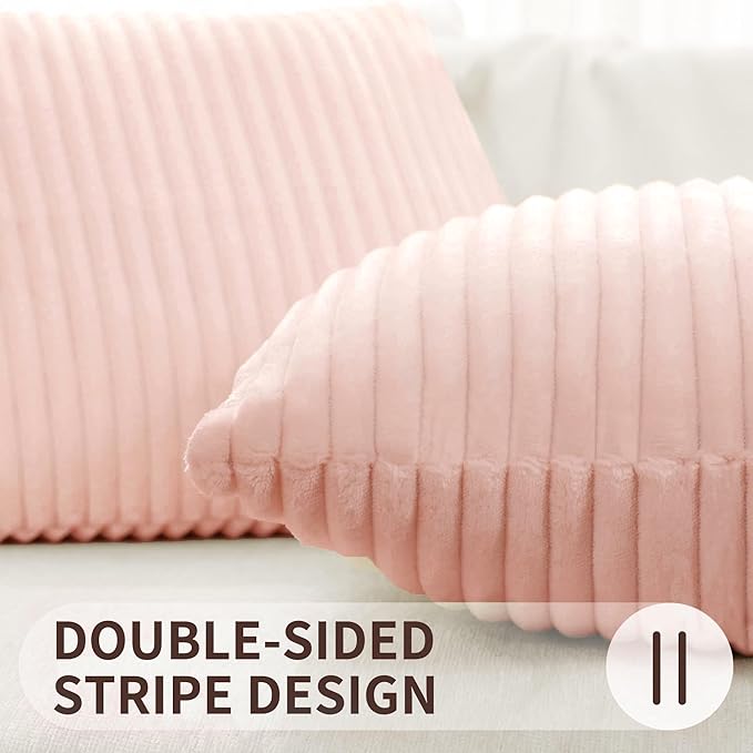 Simmore Decorative Fall Throw Pillow Covers 16x16 Set of 2, Soft Plush Flannel Double-Sided Fluffy Couch Pillow Covers for Sofa Living Room, Pink