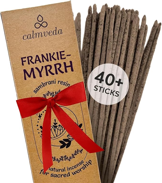 Organic Frankincense Resin Incense Sticks - (40+ Sticks) Thick Natural Charcoal Free Incense | Church for Catholic Worship Made with Frankincense and Myrrh Resin (Loban Olibanum)