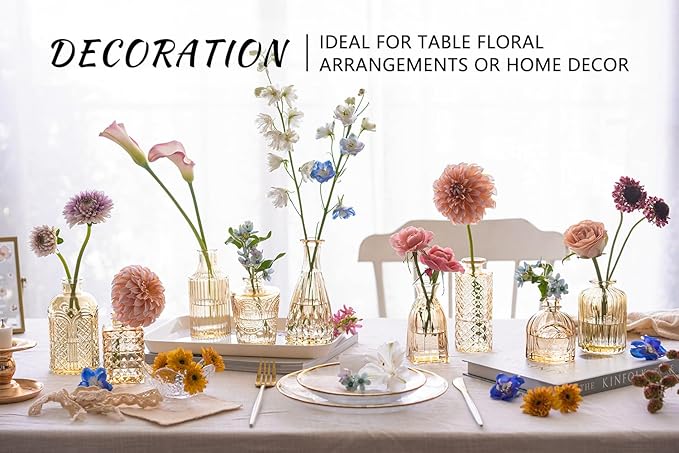 16Pcs Glass Bud Vase Set, Small Flower Vases in Bulk for Centerpieces, Mini Vintage Amber Vase for Wedding, Home Decor, Table Decoration - Gold Amber