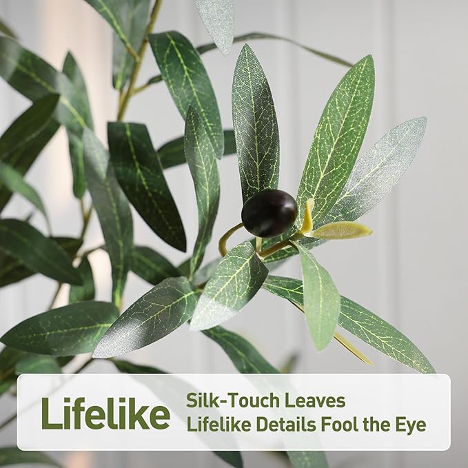 Olive Trees Artificial Indoor,7Ft Large Faux Plants,Tall Fake Tree with 15in White Round Planter,Full & Lush Faux Olive Tree for Home Decor Living Room, Office or Bedroom,Housewarming