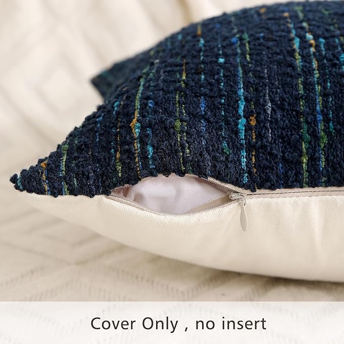 Textured Boucle Pillow Covers 18x18 Neutral Striped Throw Pillows Soft Modern Farmhouse Pillow Cases, 1pc Decorative Accent Square Couch Cushion Cover for Bed Chair Living Room, Blue