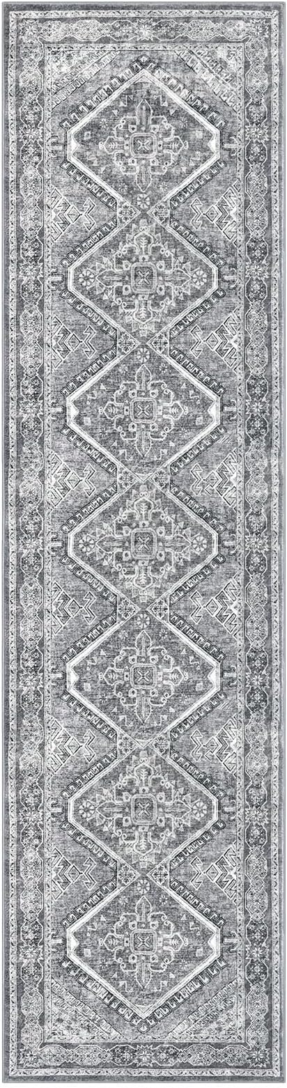KUTA Oriental Medallion Kitchen Runner Rug, 2x8 Vintage Grey Washable Hallway Runners Non-Slip Ultra Soft Printed Distressed Tribal Floor Carpet Rugs for Bedroom Living Room Nursery