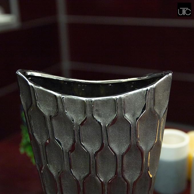Ceramic Decorative Silver vase, Silver Decor Center Piece for Home Decor Features Honeycomb Design vase for Living Room, Table, Office Decor: 8.00"x3.25"x14.00"H