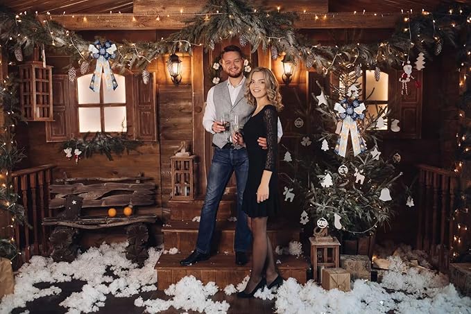 Hying Large LED Christmas Bows for Wreath, Merry Christmas LED Wreath Bow White Snow Burlap Bows with LED Lights Xmas Tree Topper Bows for Front Door Happy New Year Christmas Party Decoration Supplies