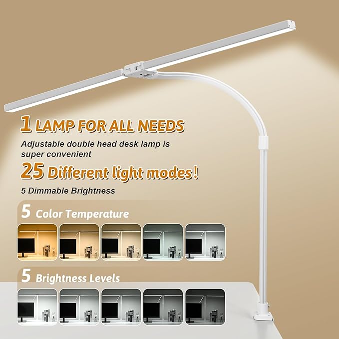 Double Head LED Desk Lamp with Remote Control for Home Office 24W Brightest Computer Desk Light for Workbench Drafting Architect Study Reading with Anti-Glare Cover