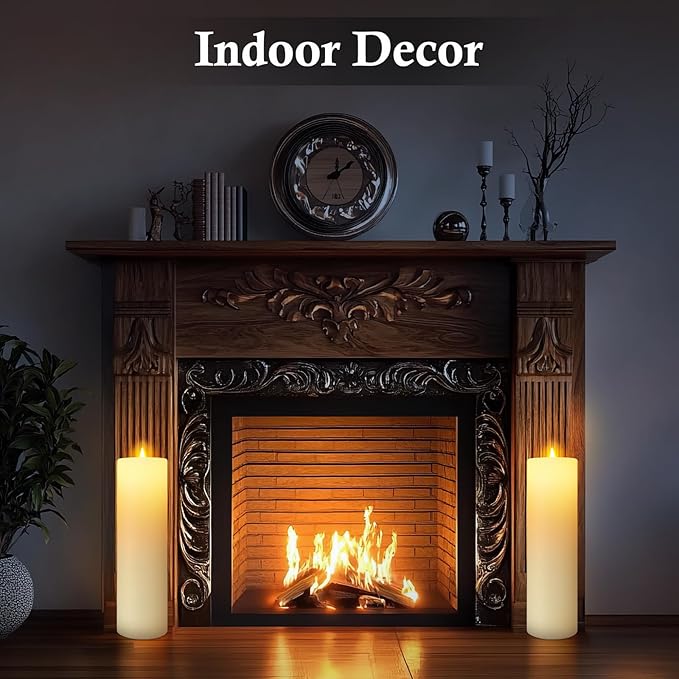 4 Pack 14" x 4" Large Outdoor Candles, Waterproof Flickering LED Flameless Candles with Timer, Battery Operated Candles with Remote Control Realistic Fake Pillar for Patio Porch Lanterns, Ivory