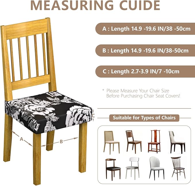 Stretch Dining Chair Seat Covers Set of 4,Dining Chair Slipcovers, Floral Printed Chair Covers,Soft Fabric Washable Upholstered Chair Seat Protector, No Rear Covers for Home Kitchen Dining Room