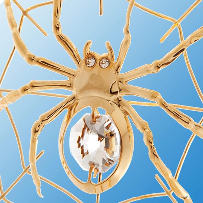 Matashi Christmas Decorations Spider On Web Ornament 24K Gold Plated Crystal Studded - Miracle Tinsel Legend Story,Tree Décor, Perfect for Christmas Gifts, Holiday Gifting, Seasonal Home Accents