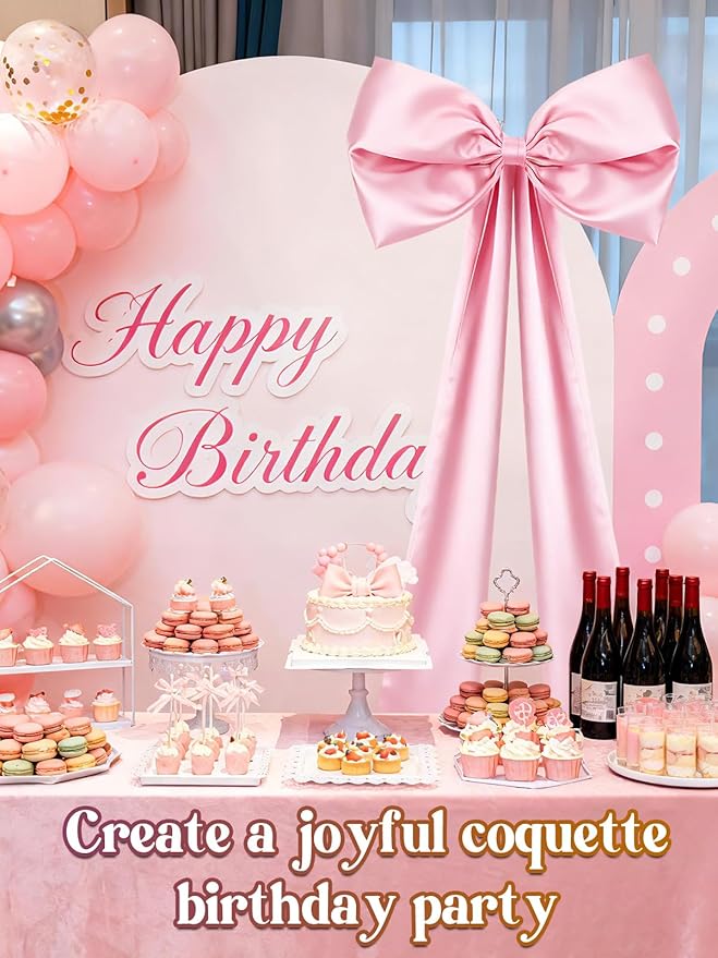 27" x 122" Giant Pink Bow for Coquette Birthday Decorations - Satin Bow with Long Streamers for Christmas Tree Topper Room Decor