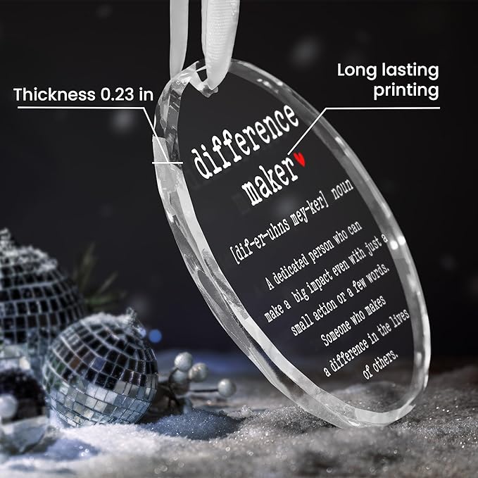 Christmas Thank You Gifts for Women - Glass Christmas Ornaments 2025 - Difference Maker Gift for Teacher Coworkers Nurse Boss, Appreciation Retirement Gifts for Woman, Stocking Stuffers