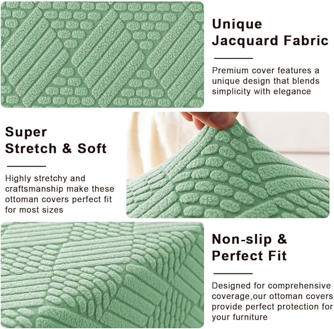 Square Ottoman Cover Large Stretch Storage Ottoman Bench Covers Slipcovers Cube Jacquard Covers for Square Ottomans Coffee Table Footrest Stool Cover with Elastic Bottom S Green