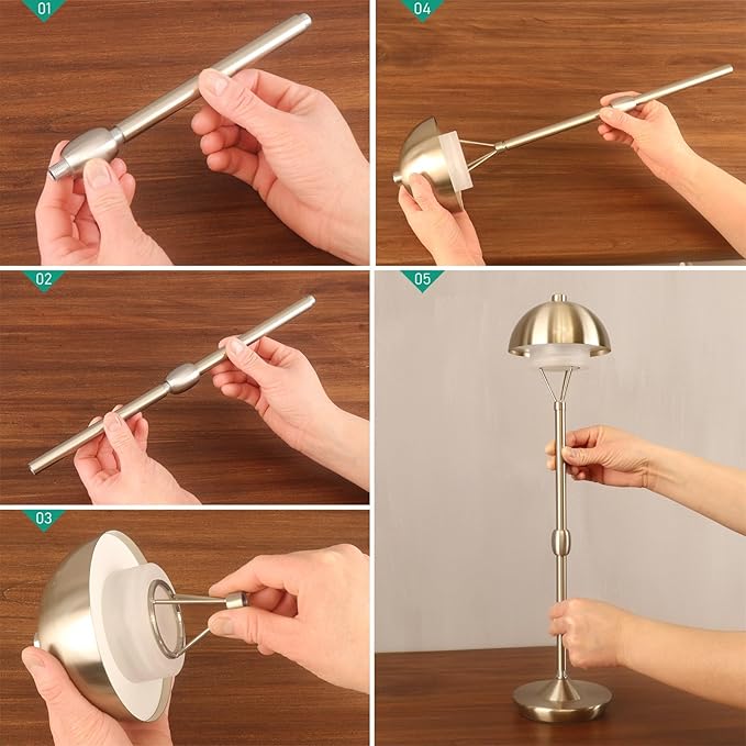 Modern Table Lamp Cordless Portable Desk Lamp, 2700K Stepless Dimming Rechargeable Battery Operated LED Lights for Bedroom, USB-C Charging, Restaurant/Bar/Night Light/Gifts (Brushed Nickel)