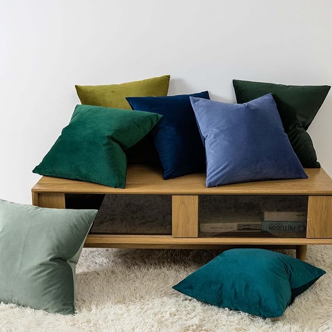 JUSPURBET Dark Green Throw Pillow Covers Set of 2 Decorative 22x22 Velvet Pillow Covers for Couch Sofa Bed Soft Cushion Covers Cases with Invisible Zipper for Living Room Home Decor