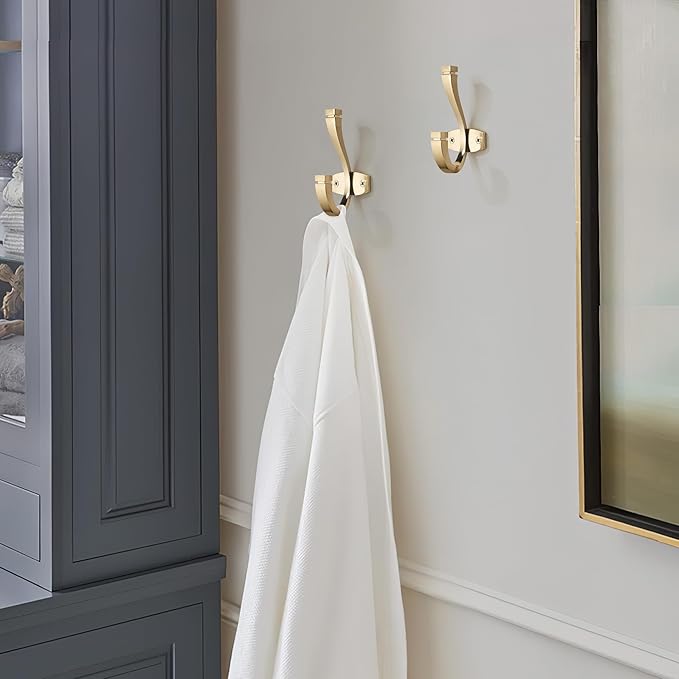 TUNNY Coat Hooks -3 Pack Champagne Bronze Towel Hooks Robe Hooks Decorative Wall Hooks for Bathroom Bedroom Kitchen Towel Robe Clothes Cabinet Closet Bathroom Hardware
