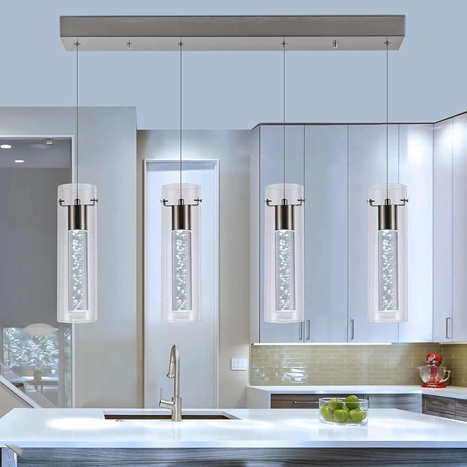 Pendant Lights Kitchen Island with Remote, 3000K-6000K Dimmable LED Brushed Nickel Pendant Light Fixtures, Modern Kitchen Pendant Lighting Over Island for Dining Room & Bar Counter