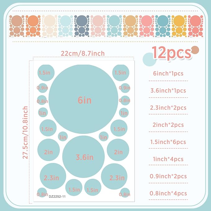 Zonon 264 Pcs Polka Dot Wall Decals for Classroom Decor Kids Circle Wall Sticker Vinyl Peel and Stick Colorful Removable for Nursery Bedroom Playroom Living Room(Bright Colors)