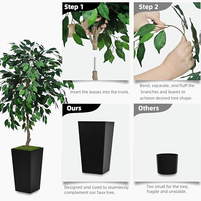 Artificial Ficus Tree 5FT - Faux Indoor Tree with White Tall Planter - Fake Ficus Floor Plant Potted - Artificial Silk Tree for Home Office Living Room Decor Indoor