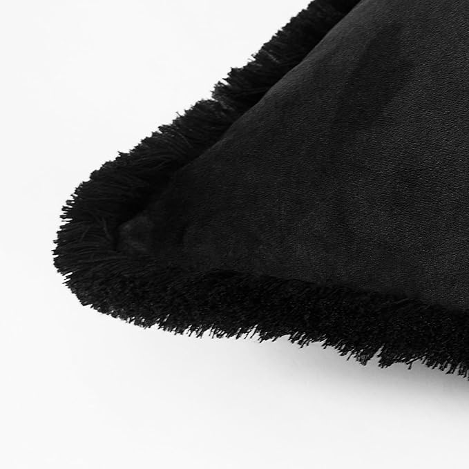 JUSPURBET Black Velvet Throw Pillow Covers 24x24 Inch Set of 2 with Soft Tassel Fringe Luxury Boho Pillowcase for Sofa Couch Bed Home Decor Machine Washable