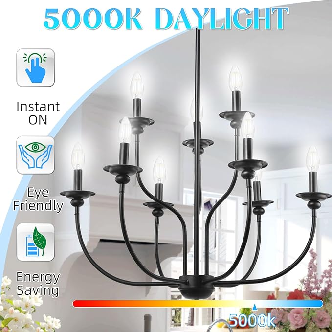 LED Candelabra Light Bulbs 40 watt Equivalent, E12 LED Bulb Non-Dimmable Chandelier Light Bulb, 5000K Daylight B10 LED Candle Bulb, 90+CRI, 400LM, Cear Glass, 6 Pack
