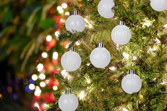 Hollyone 1.57" Pearl-White Christmas Ornaments - 36 Pcs Mini Shatterproof Plastic Christmas Tree Decorations with Hanging Loop