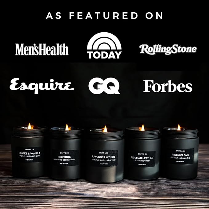 Craft & Kin Premium Pine & Clove Candle | Black Christmas Scented Candles for Home | Christmas Tree Candle | Long Lasting with 45 Hour Burn Time, 7.6oz | Soy Holiday Candles | Aromatherapy at Home