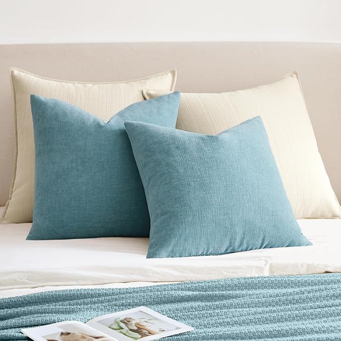 MIULEE Smoke Blue Couch Pillow Covers 18x18 Inch, Set of 2 Soft Chenille Decorative Square Throw Pillow Covers Summer Farmhouse for Sofa Living Room Bed