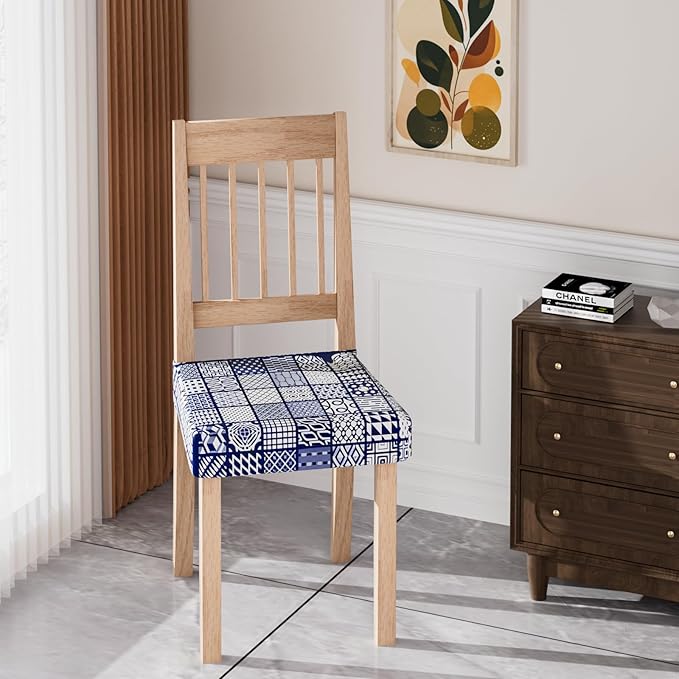 Stretch Dining Chair Seat Covers Set of 6,Dining Chair Slipcovers, Floral Printed Chair Covers,Soft Fabric Washable Upholstered Chair Seat Protector, No Rear Covers for Home Kitchen Dining Room