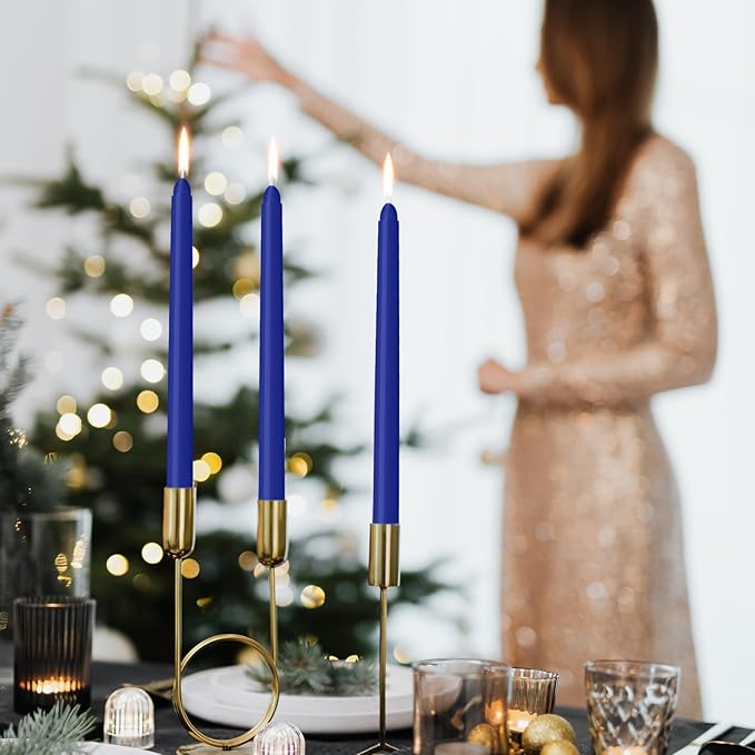4 Pack Blue Taper Candles - Taper Candles 10 Inch Dripless, Smokeless & Unscented - 8 Hours Long Burning - Ideal for Weddings, Dinner Parties, and Home Decor