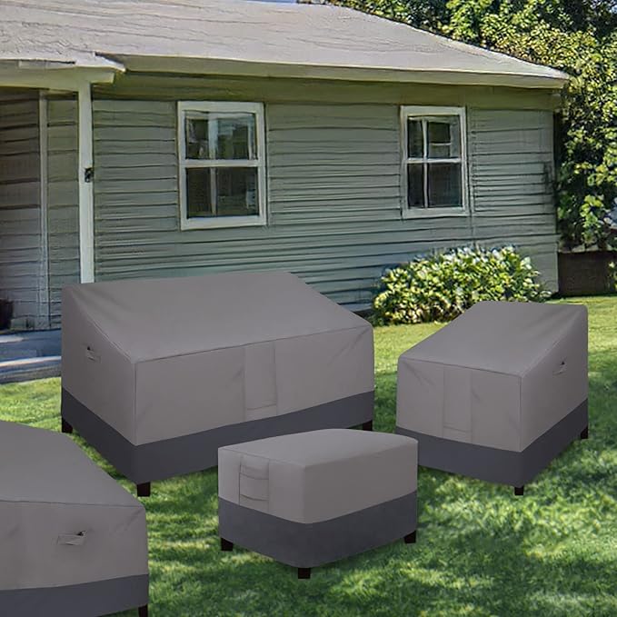 Easy-Going Outdoor Ottoman Cover, Waterproof Heavy Duty Patio Furniture Cover with Padded Handles (2 Pack-25"x25"x17", Gray/Dark Gray)
