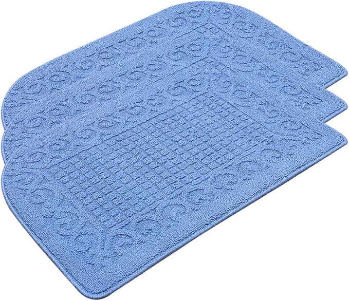 COSY HOMEER 32X20 Inch Anti Fatigue Kitchen Rug Mats are Made of 100% Polypropylene Half Round Rug Cushion Specialized in Anti Slippery and Machine Washable (Blue 3pcs)
