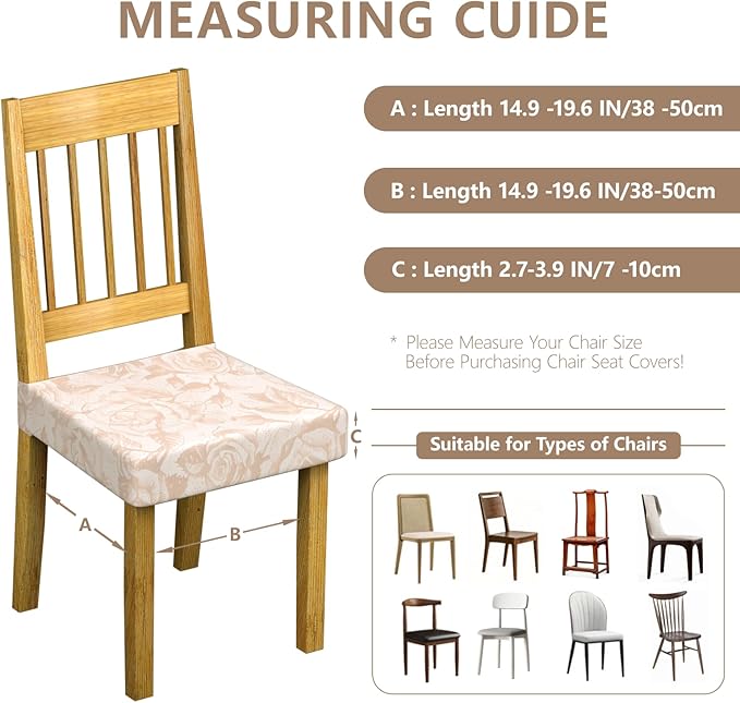 Stretch Dining Chair Seat Covers Set of 4,Dining Chair Slipcovers, Floral Printed Chair Covers,Soft Fabric Washable Upholstered Chair Seat Protector, No Rear Covers for Home Kitchen Dining Room