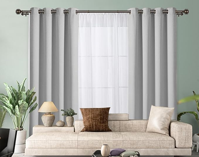 KAMANINA 1 Inch Double Curtain Rods 140 to 195 Inches (12-16 Feet) Telescoping Heavy Duty Drapery Rod for Windows 120 to 170, Netted Texture Finials, Antique Bronze