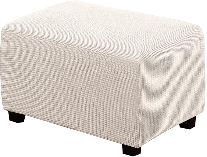 H.VERSAILTEX Ottoman Cover Slipcover Rectangle Fit Length 29"-34" Footrest Sofa Slipcovers Stool Cover Footstool Protector Covers Feature Stretch Thick Soft Jacquard Fabric Removable Washable - Ivory