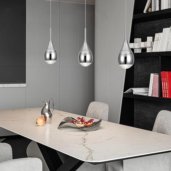 Pendant Lights Kitchen Island, Modern Chrome Pendant Light fixtures, LED Dimmable Hanging Pendant Lighting for Over Sink,Bar,Dining Room,Bedside,Lens COB 4000K(1-Pack)