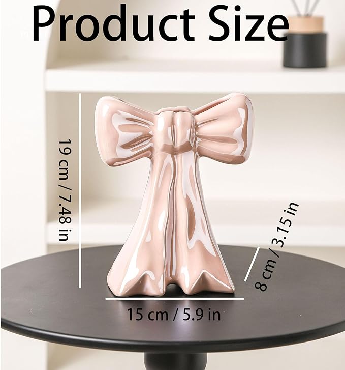 Bow Vase Pink Vase Ceramic Cute Decorative Flower Tulip Farmhouse Dazzling Modern Home Decor Pampas Grass for Table Bathroom Shelf