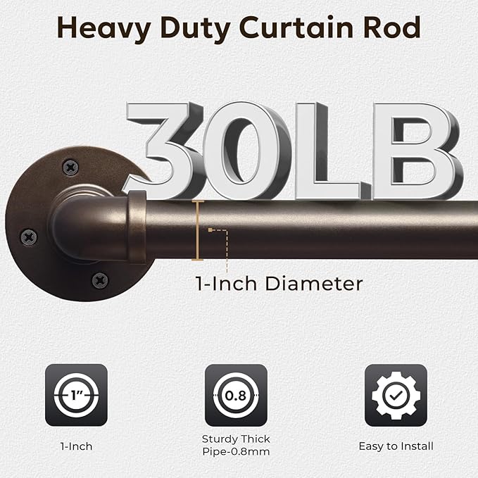 Zeerobee Curtain Rods for Windows 66 to 120, 1 Inch Industrial Wrap Around Curtain Rod, Indoor/Outdoor Room Divider Adjustable Drapery Pole, 66"-120", Antique Bronze