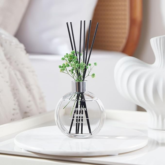 Flower Reed Diffuser Set 5.07oz Jasmine Scent Diffuser with Sticks Home Fragrance Reed Diffuser for Bathroom Shelf Decor