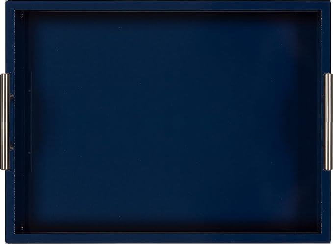 Kate and Laurel Lipton Modern Rectangular Tray, 16 x 12.25, Navy Blue and Silver, Decorative Accent Tray for Storage and Display