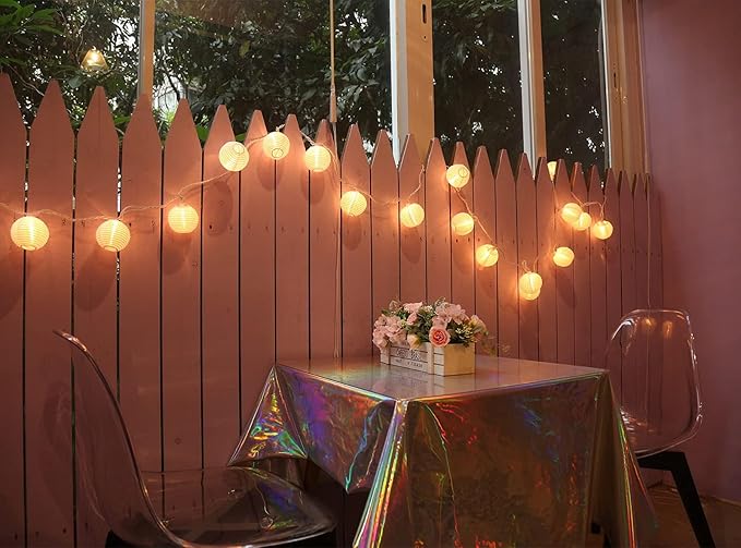 Lantern String Lights,Plug in & Connectable Decorative Lights,for Indoor & Outdoor Ambience Decoration,White Paper Lantern