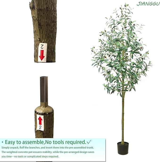 Olive Trees Artificial Indoor 6ft - Fake Olive Tree for Home Office Decor, Realistic Silk Leaves with Resin Trunk, Indoor Potted Faux Tree for Living Room, Hotel, Lobby, Large Plants Indoor Outdoor.