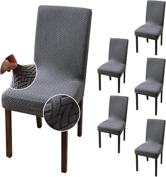 Genina Chair Covers for Dining Room Chair Covers Dining Chair Slipcovers Stretch Kitchen Parsons Chair Cover (Dark Gray, 6 PCS)