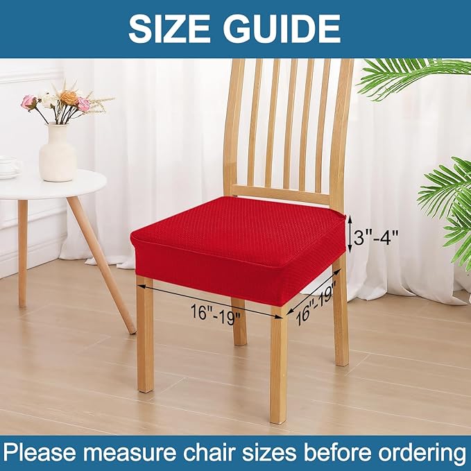 Smiry Waterproof Seat Covers for Dining Room Chairs Set of 4, Stretch Jacquard Removable Washable Chair Seat Slipcovers Protector, No Rear Covers, Red