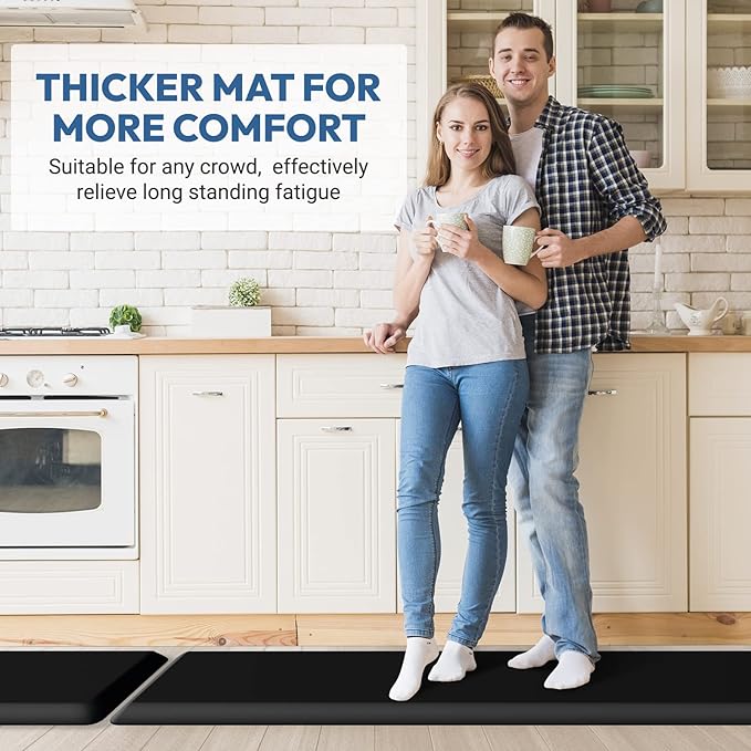 4/5 Inch Thick Kitchen Mat - Cushioned Anti Fatigue Mats for Kitchen Floor - Easy to Clean, Waterproof, Non-Slip Kitchen Rug for Sink, Office, Kitchen (22''x72'' Black)