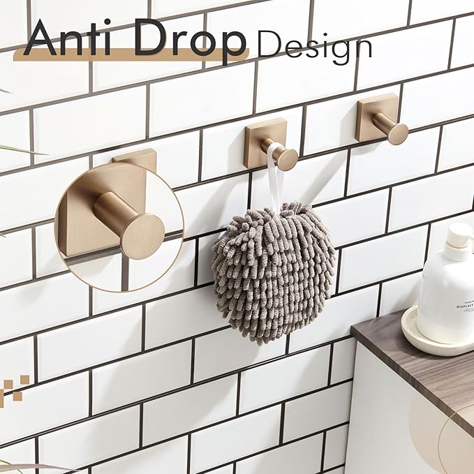 KOKOSIRI Robe Hooks Bath Towel Hooks for Wall Closet Kitchen Hanging Towels Bathroom Hardware Champagne Bronze Stainless Steel 3 Pack, B1016CPG-P3
