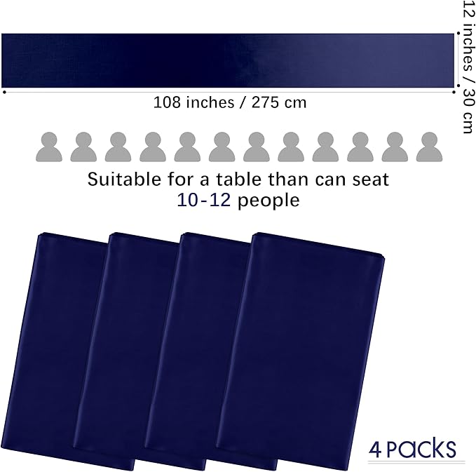 ANECO 4 Pack Satin Table Runner 12 x 108 Inch Long Bright Silk and Smooth Fabric Party Table Runner for Wedding Banquet Party Decoration- Navy Blue