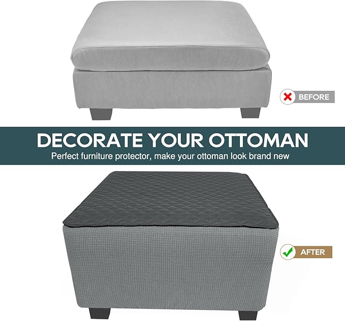 NeColorLife Ottoman Cover Rectangle Waterproof Ottoman Slipcover Rectangular Thick Storage Footrest Stool Covers Furniture Protector for Pets(Small,Dark Gray&Light Gray)