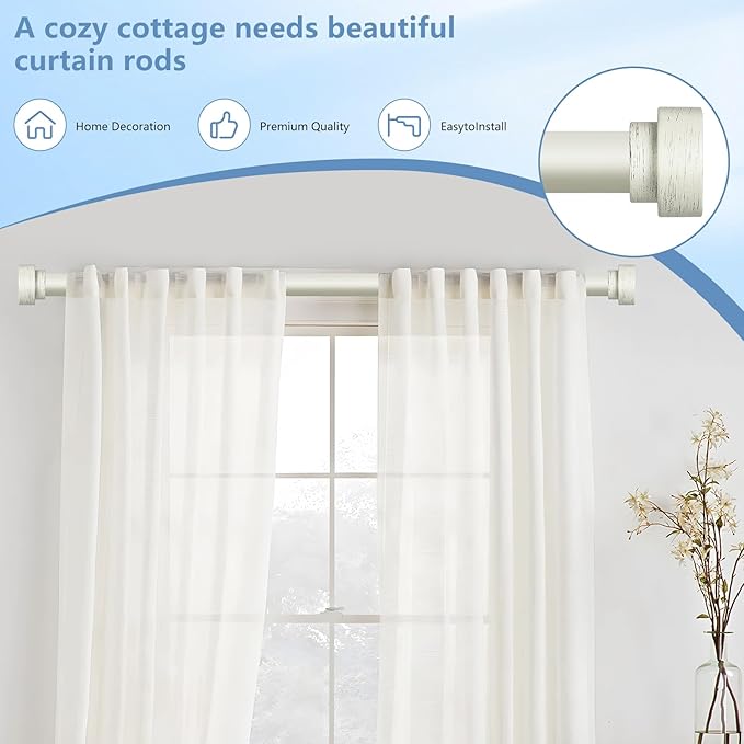 White Curtain Rods for Windows 48 to 84 Inch(4-7ft), 1" Diameter Heavy Duty Curtain Rods, Adjustable Curtains Rod, Modern Decorative Drapery Rod 30-84", Antique White