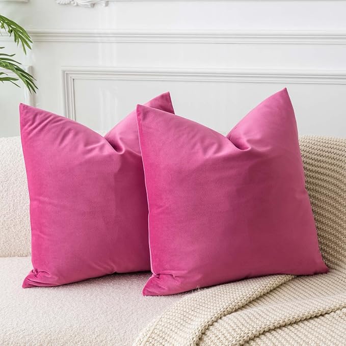 JUSPURBET Throw Pillow Covers 18x18 inch Set of 2 Decorative Velvet Pillow Covers for Couch Sofa Bed Soft Cushion Covers Cases with Invisible Zipper for Living Room Home Decor,Rose Red