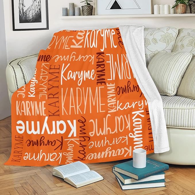 Personalized Blankets with Names Baby Gifts for Girls Boys Custom Soft Fleece and Sherpa Name Blanket for Kids and Adults Birthday for Daughter Son Granddaughter Grandson (Orange)