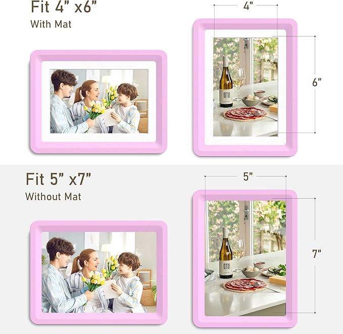 Pink 5x7 Picture Frame with Acrylic Front 1 Pack, ABS Frame for 5x7 or 4x6 Photos, Shatterproof UV-Resistant Tabletop Photo Frame, Vertical/Horizontal Display for Home Décor